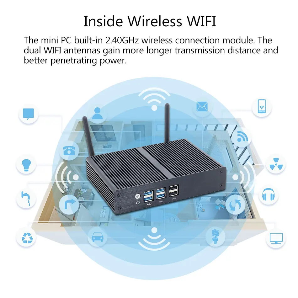 Mini PC sin ventilador Core i5-4200U i3 5005U Celeron 2955U 8USB Windows 10 Pro Minipc WIFI HD HTPC Office Mini Desktop