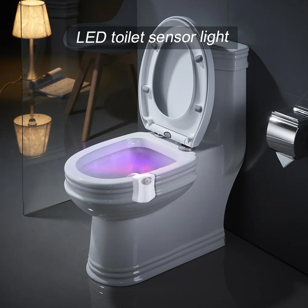Luz LED nocturna para inodoro y baño, Sensor de movimiento PIR corporal, luz inteligente para asiento de inodoro, lámpara impermeable para WC
