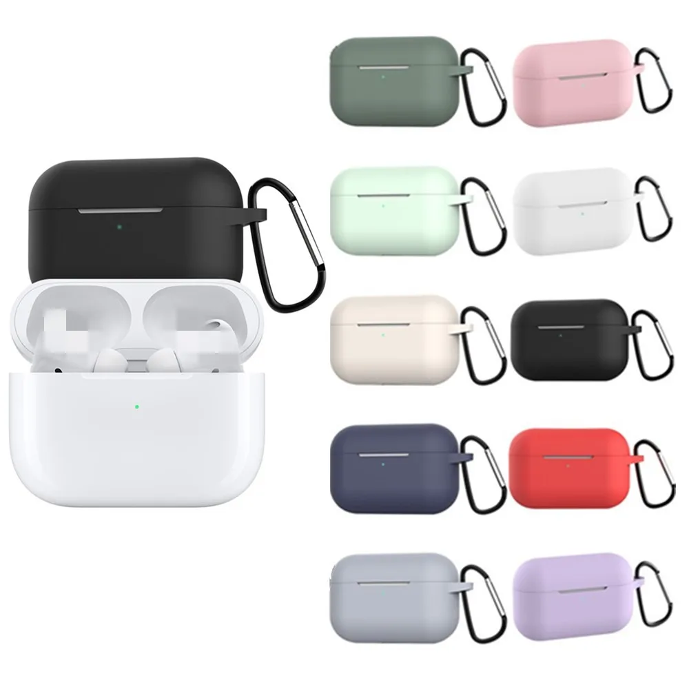 Funda protectora de silicona para AirPods Pro, funda suave con gancho, Color sólido, 2, 1
