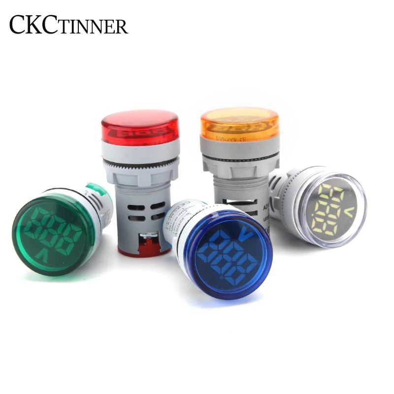 1 Chiếc 22MM Tròn Mini Kỹ Thuật Số Vôn Kế AC 20-500V Volt Bút Thử Điện Áp Đo Kỹ Thuật Số Đèn LED Chỉ Thị phi Công Đèn Hiển Thị Ánh Sáng