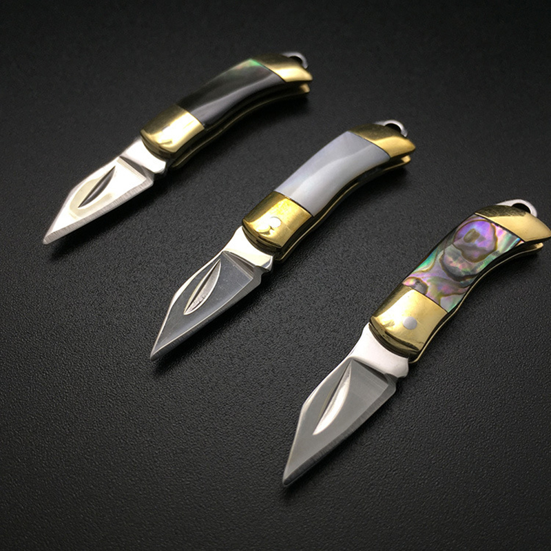 7cm MINI Shell Brass Folding Knife Pocket Keychain Portable Resin Steel Knives Survival EDC Tool Cutter Peeler Hunting Gift
