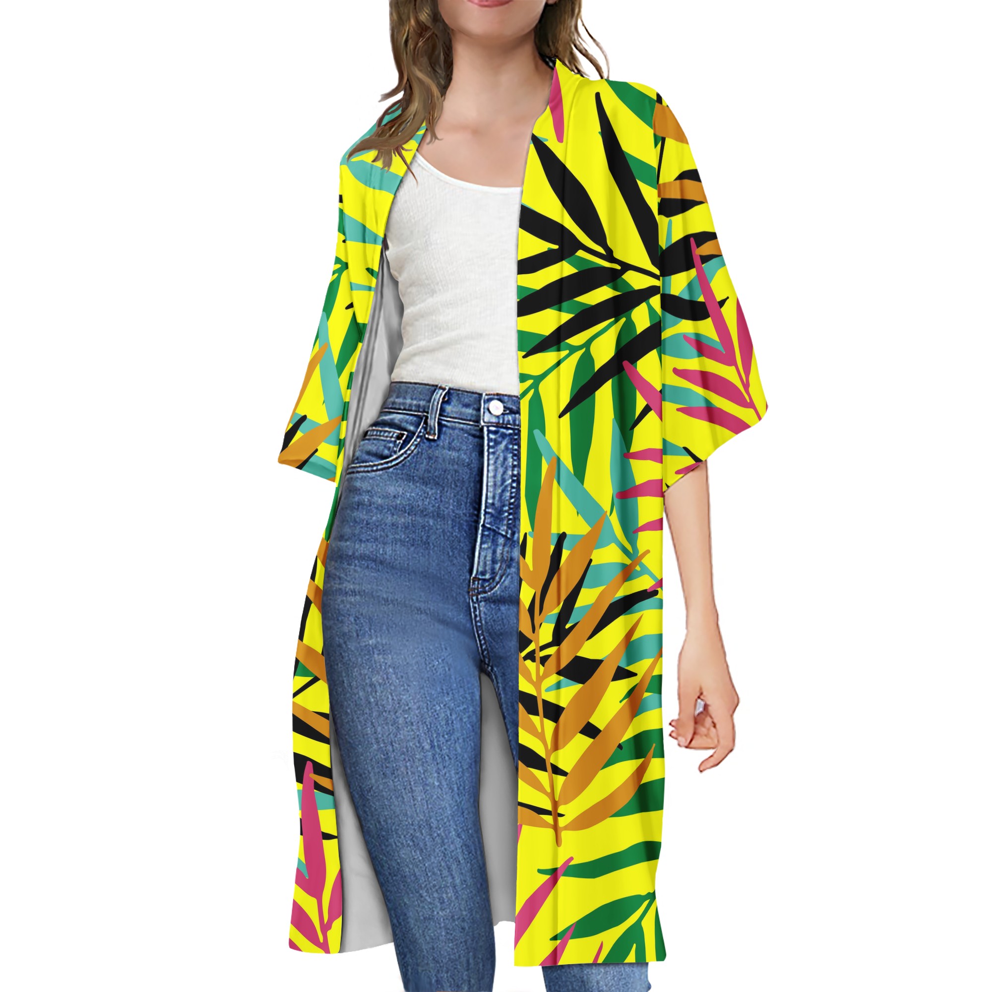 Jubah Kustom Desain Suku Polinesia Atasan Lengan Pendek Atasan Kardigan Wanita Mantel Parit Gadis Pelindung Matahari Kimono