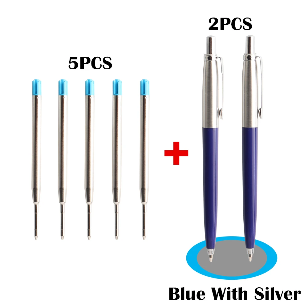2 + Tặng 5/Bộ Văn Phòng Một Bút Kim Loại Bút Bi Kèm Refill Tặng Văn Phòng Phẩm Core Tự Động Bút Bi trường Văn Phòng Mực Xanh Đen