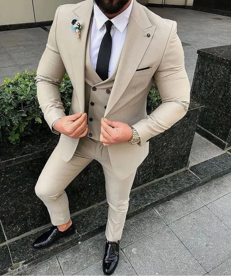ชายชุดสูท Tuxedo พรหม Slim Fit 3ชิ้นเจ้าบ่าวชุดแต่งงานสำหรับผู้ชาย Blazer Terno Masuclino 3ชิ้น (เสื้อ + เสื้อกั๊ก + กางเกง)
