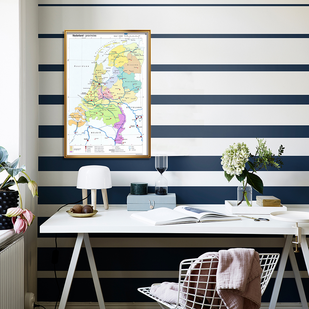 42*59Cm Trong Tiếng Hà Lan Hà Lan Tỉnh Bản Đồ Kích Thước Nhỏ Trang Treo Tường Tranh Canvas Đồ Dùng Học Tập Phòng Khách trang Trí Nhà