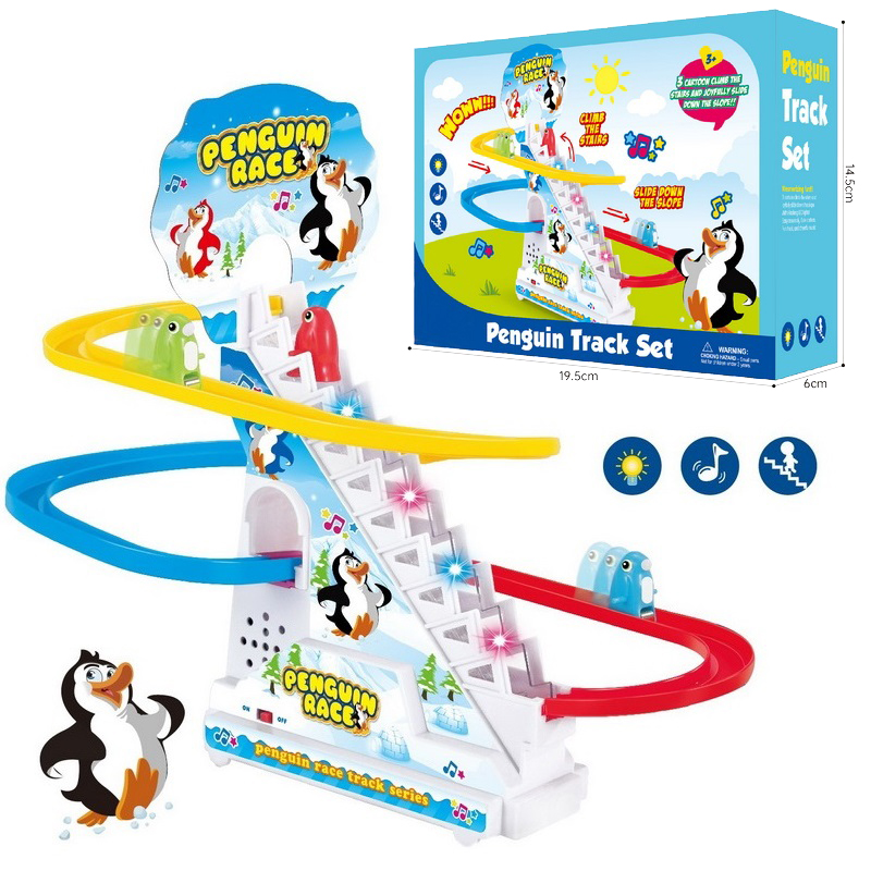 Pinguin-Track-Spielzeug, Treppensteigen, Kinder, Kinder, klassische Cartoon-Hunde, Enten, elektrische Musik, Licht, Geburtstag, Weihnachten, Neujahr, Geschenk