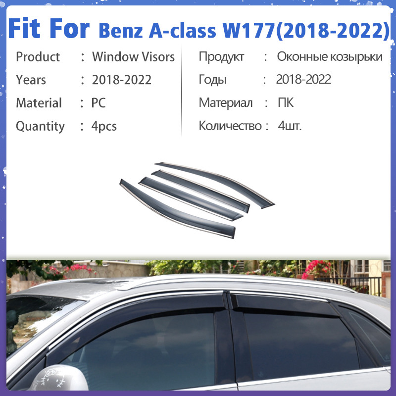 Pelindung Visor Jendela Untuk Benz A-class W177 2018-2022 Penutup Trim Awning Pelindung Pelindung Pelindung Deflektor Hujan 4 Buah