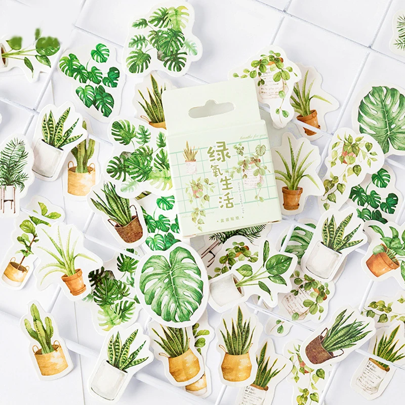 45 ピース/パックグリーン鉢植え装飾和紙ステッカースクラップブッキングスティック日記文具アルバム Diy 子供ステッカー