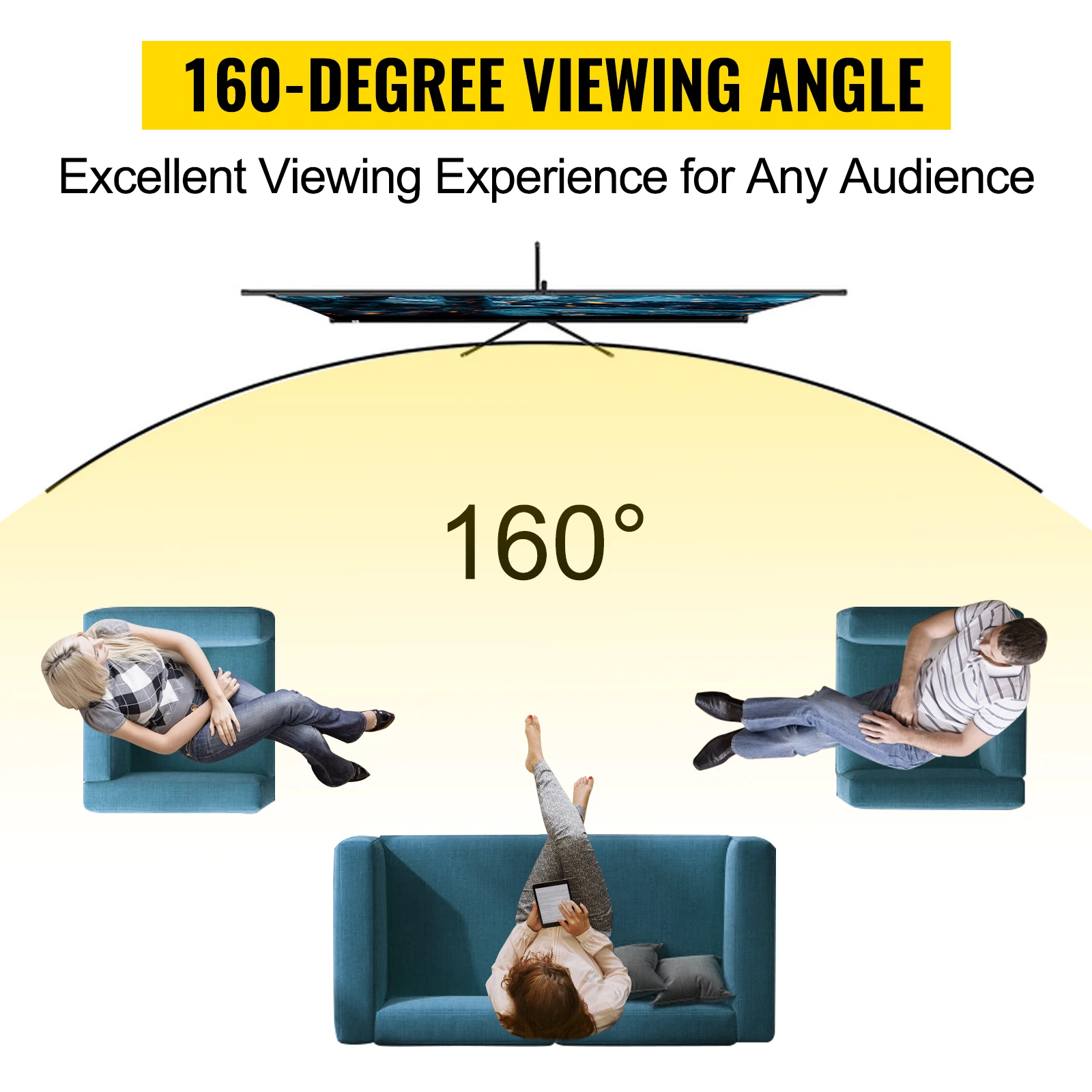 SucceBuy 60 70 80 90 100 Tela de projetor com tripé de 110 polegadas com suporte 16:9 4K HD Cinema doméstico portátil para projeção interna e externa