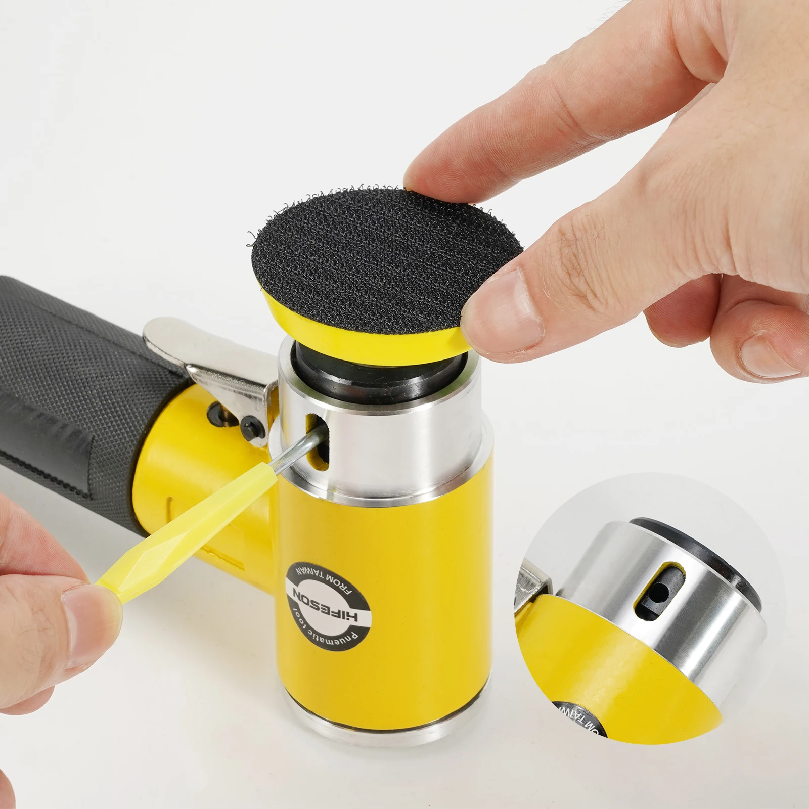 HIFESON Mini lijadora de aire orbital de 2/3 ", pulidora neumática, amoladora, juego de pulidor orbital de doble acción