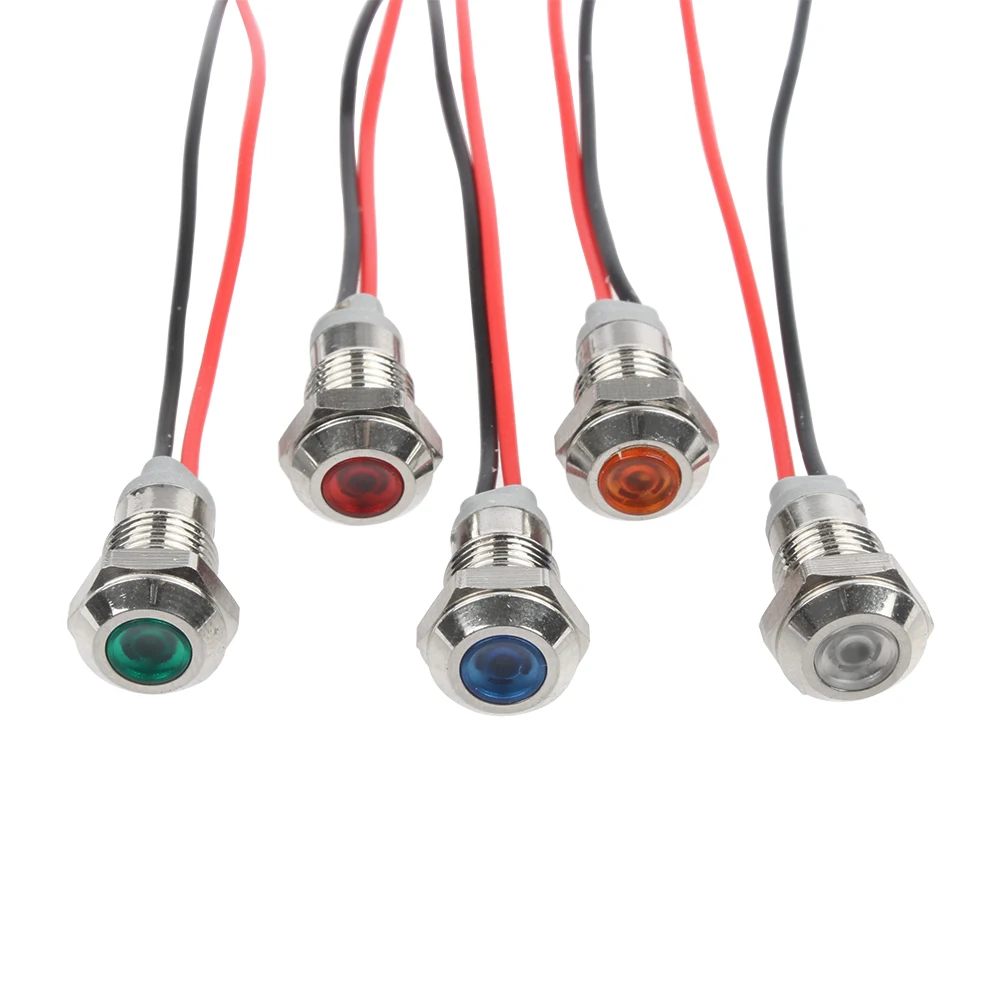 1PC 8mm LED Metall Anzeige Licht Wasserdicht Signal Lampe Anweisung Dot Licht Rot Gelb Blau Grün Weiß 3-6V 12-24V 110-220V