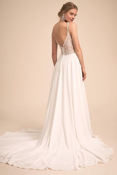 Simples e encantador vestido de noiva com decote em v e renda nas costas vestido de noiva