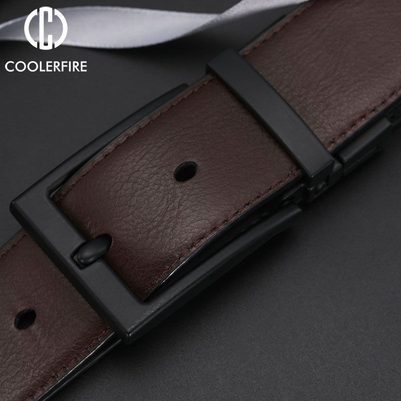 Cinturón de hombre, cinturones de vestir de negocios para hombre, cinturón de cuero genuino, hebilla Reversible, moda marrón y negra, trabajo informal HQ111