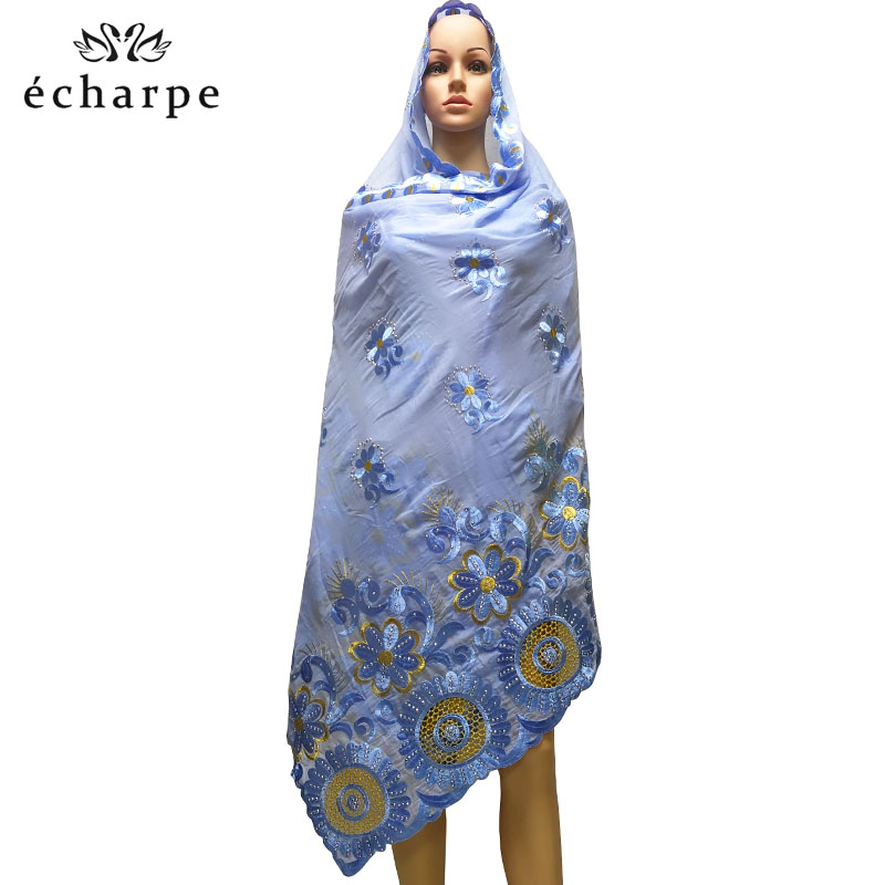 Lenço hijab feminino africano, lenço bordado de algodão oco, xale confortável e macio, 210*110 cm ec188