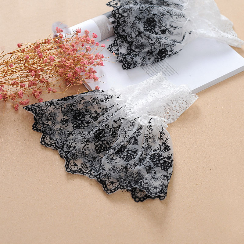 Mangas de renda branca para mulheres, punhos falsos, babados de casamento, plissado, abotoado, pulso, falso, suéter, decorativo