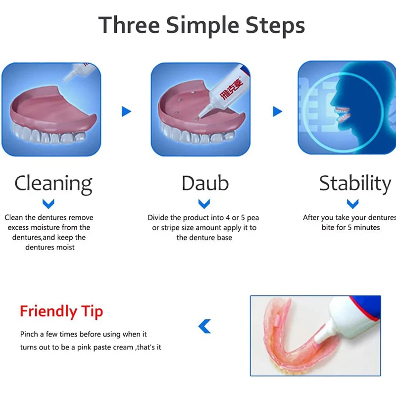 Y-Kelin Denture Adhesive Cream 3/4/6 Pack Original Formula Zinc Free Extra Strong Hold For Upper Lower or Partials All Day