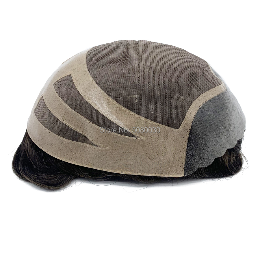 Maßgeschneiderte Bestellungen Mehrfarbiges Echthaar Herren Haarteil Toupet Ersatzsystem Remy Hai Mono Spitze mit Poly Bond