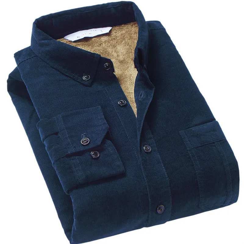 Camicia invernale calda in velluto a coste di cotone da uomo di qualità Camicia termica con fodera in pile spesso Camicia a maniche lunghe con fondo Camicie invernali da uomo