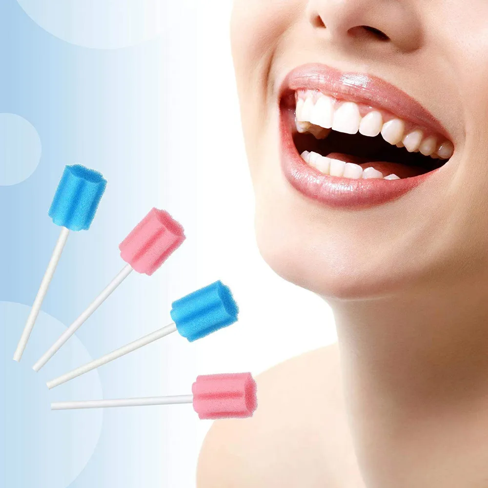 100 Chiếc Dùng Một Lần Chăm Sóc Răng Miệng Bọt Biển Đầm Làm Sạch Răng Miệng Tăm Bông Đầu Với Dính Xốp Đầu Vệ Sinh Bụi Đầm