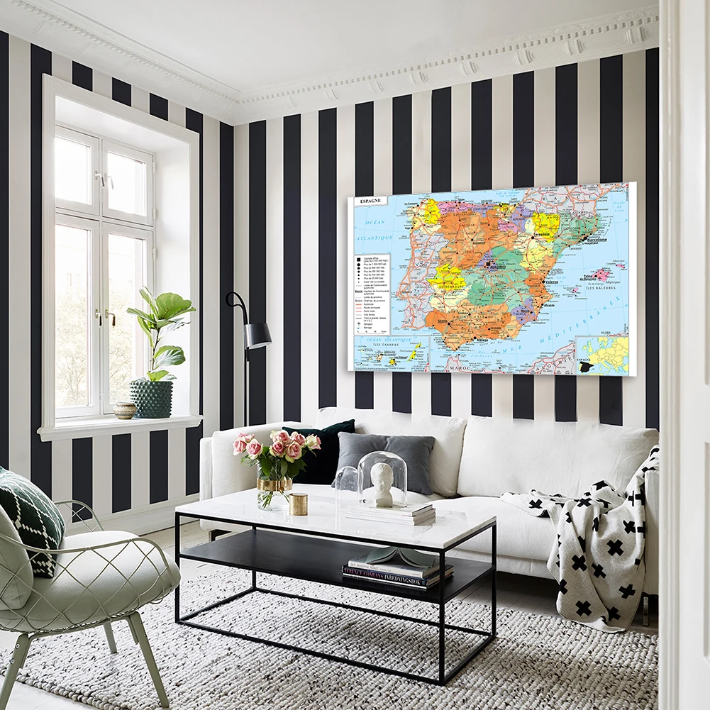 225*150Cm Giao Thông Vận Tải Bản Đồ Của Tây Ban Nha Trong Tiếng Pháp Không Dệt Tranh Canvas Chi Tiết Tấm Áp Phích Lớn Nhà trang Trí Đồ Dùng Học Tập