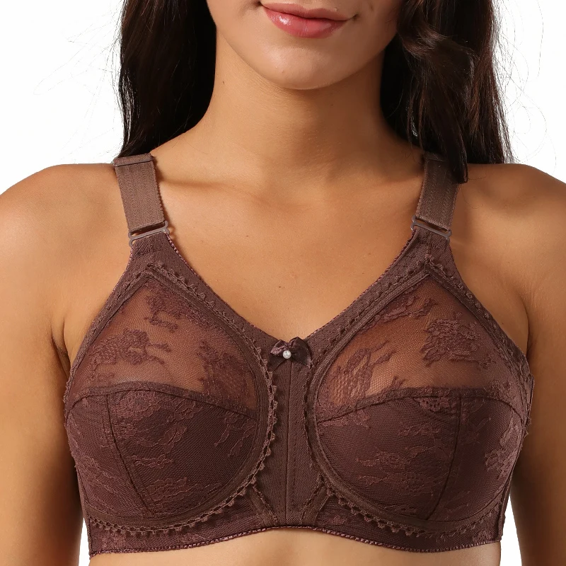 Ren Áo Ngực Áo Ngực Nữ Minimiser Đẩy Lên Con Số Đầy Đủ Không Dây Lớn Bo Áo Ngực Plus Size 36 38 40 42 44 46 48 50 B C D E