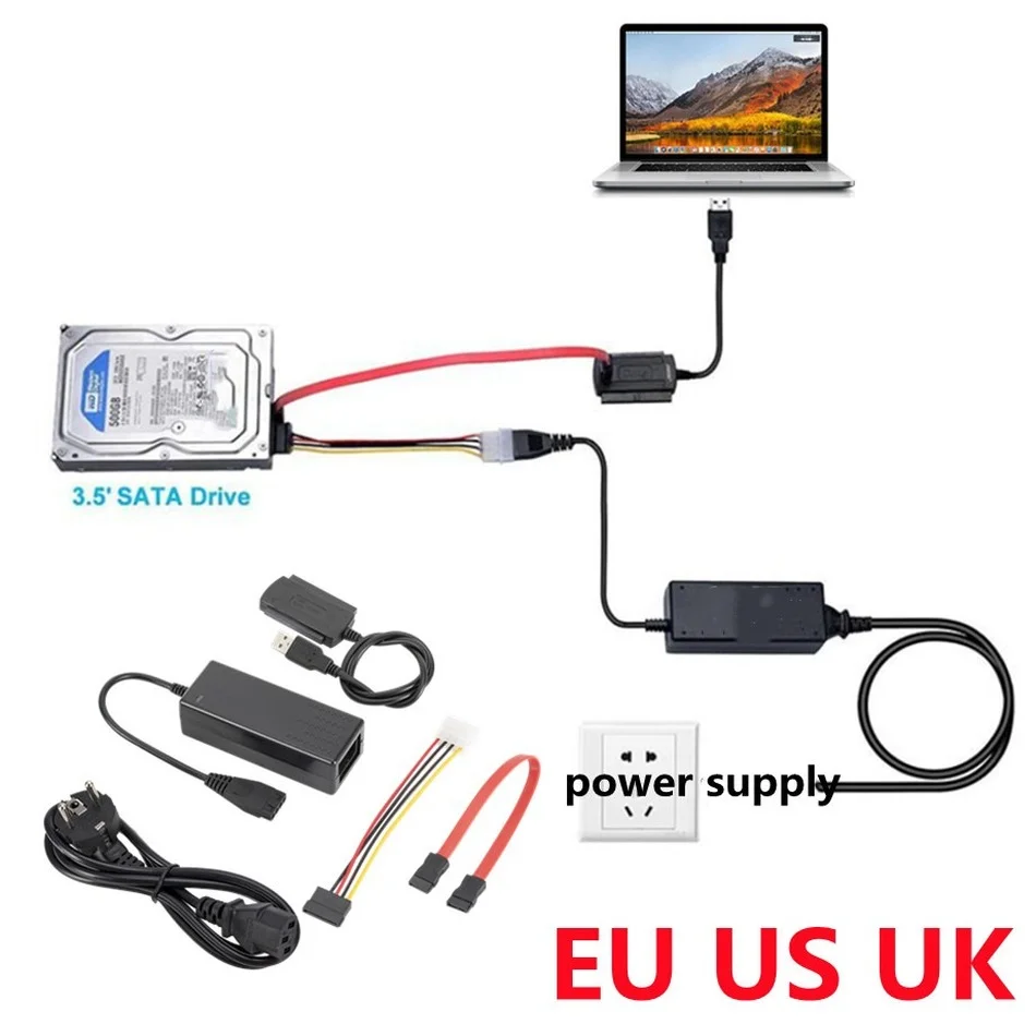WVVMVV 3-In-1 USB 2.0 Sang IDE / SATA 2.5 "3.5" Ổ Đĩa HDD SSD 480 Mb/giây Dữ Liệu Giao Diện Converter Bộ Chuyển Đổi Cáp