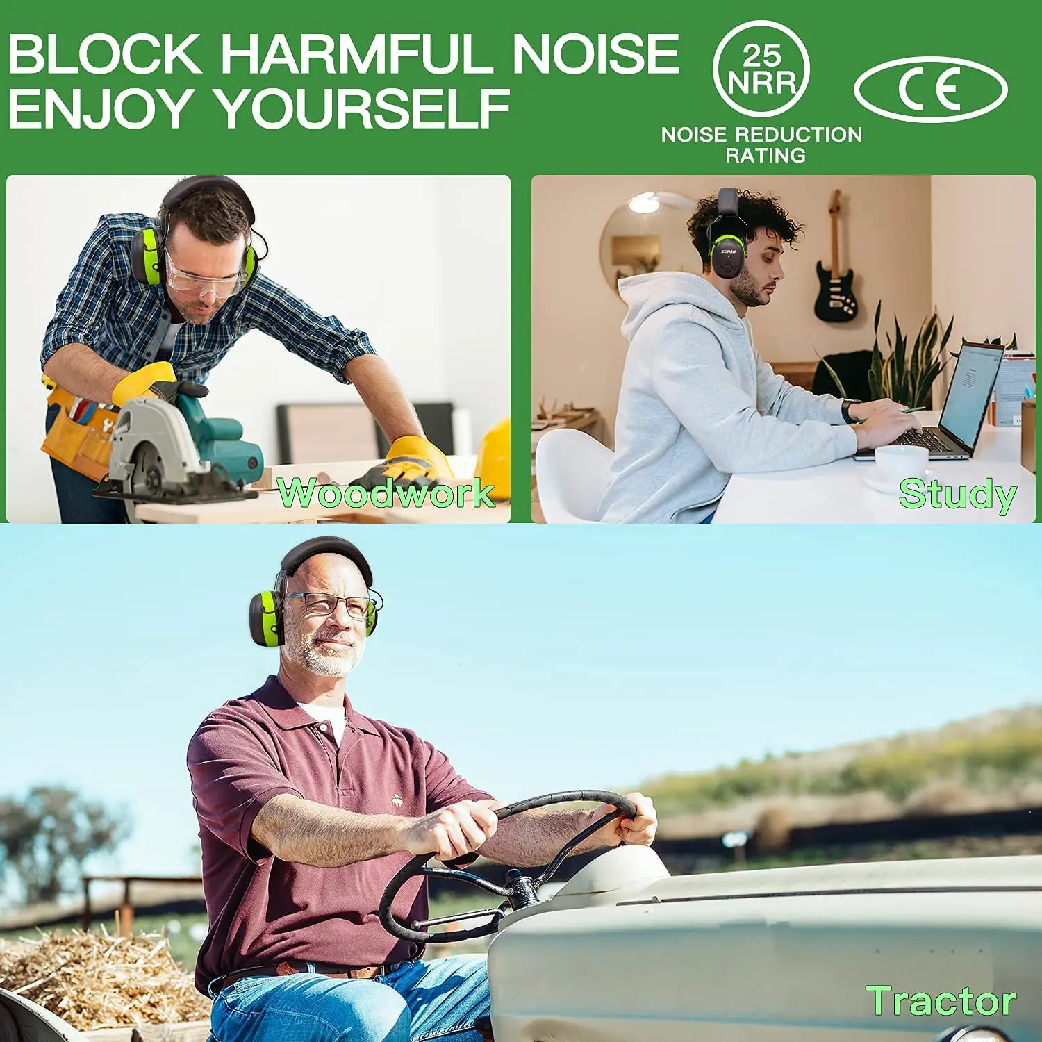ZOHAN 청력 보호 Bluetooth 헤드폰 귀마개 5.0 헤드폰 안전 소음 감소 25dB NRR 보호기(음악 깎기용)
