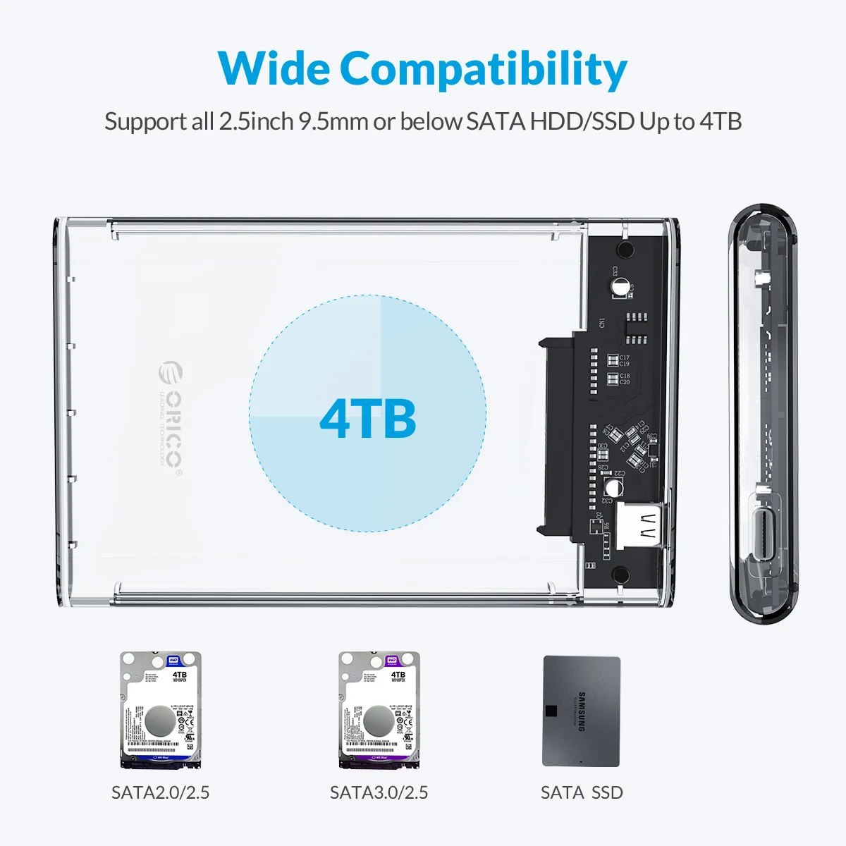 ORICO-funda transparente para disco duro SATA a USB 3,0, carcasa externa para disco duro de 2,5 pulgadas, carcasa para disco HDD SSD, compatible con UASP