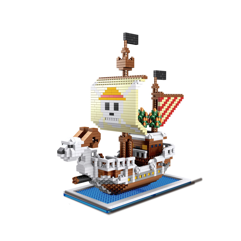 Bloques de construcción de barco pirata de una pieza, Anime Thousand Sunny Going Merry Luffy Shanks Boa, Mini ladrillos, figura de juguete para niños