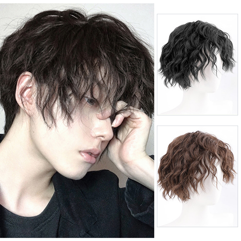 XUANGUANG 黒ショートウィッグ合成高温ウィッグ男性用ウィッグコスプレアニメパーティー毎日かつら現実的な自然な髪