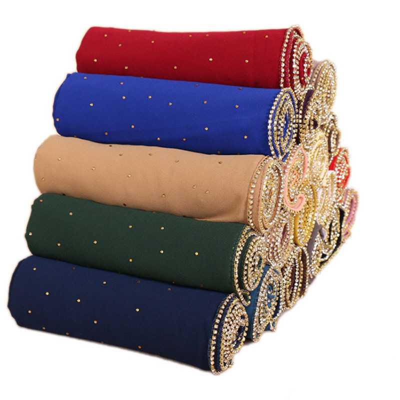 lain pérola bolha chiffon diamante strass xale cachecol de alta qualidade contas brilhantes bandana envoltório foulard muçulmano hijab sjaal