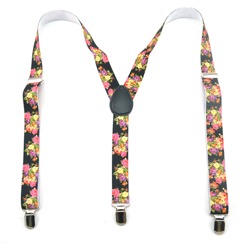 Heren overhemd bretels voor broeken broeken houder bretels bruiloft schouderbanden 25MM breed elastisch sterke metalen clips bloemen