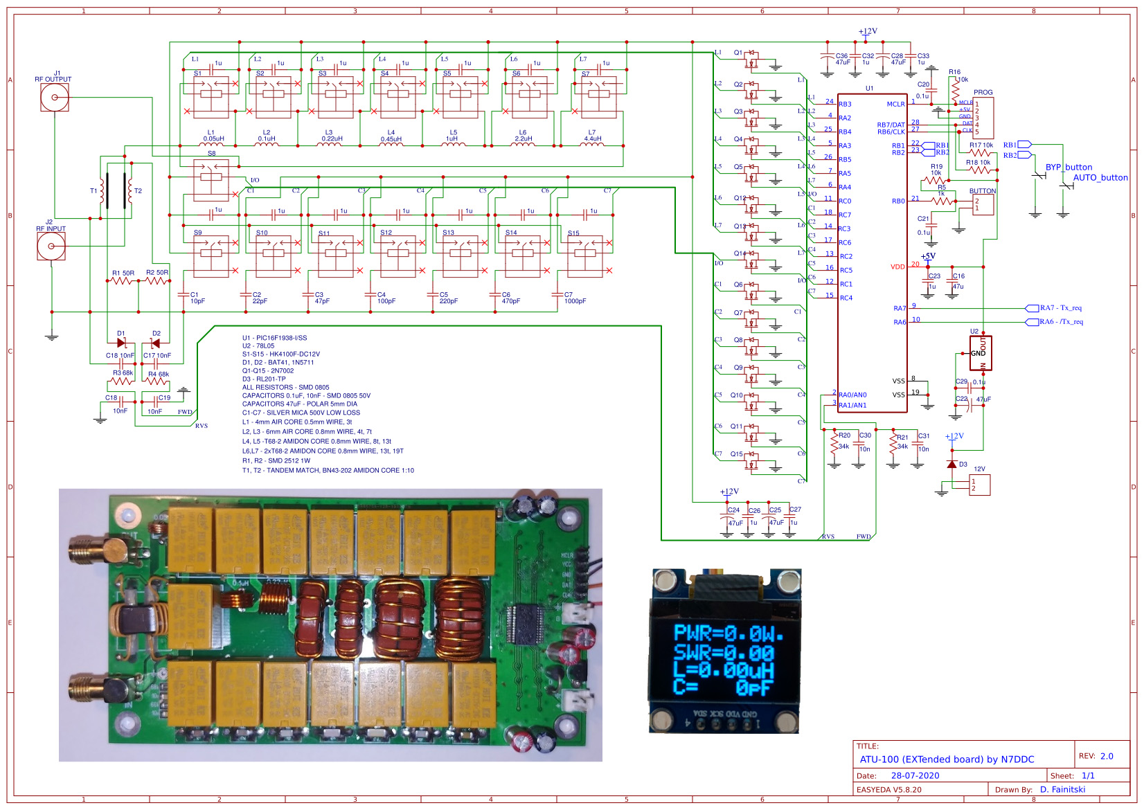 Hisonauto ATU-100 ATU100 자동 안테나 튜너 7x7 ATU-100mini by N7DDC