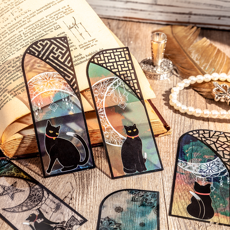 6 Pcs/Set Cute black cat daily series Bookmark PVC Matte Reading Book mark Retro Book Page Marker Stationery Supplies