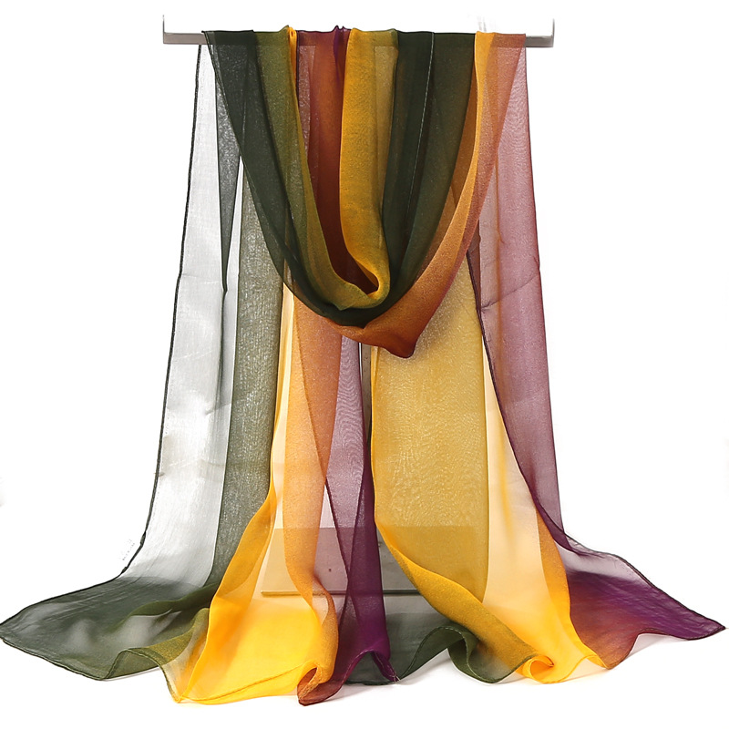 Feminino foulard gradiente cor sólida chiffon georgette cachecol bandana elegante longo xale hijab verão proteção solar