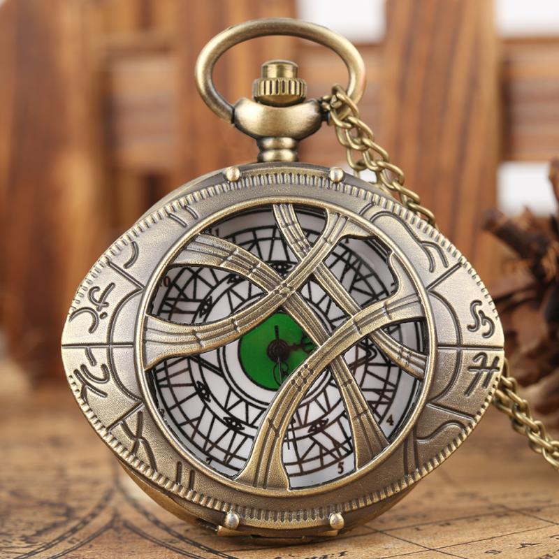 Marvel Bác Sĩ Lạ Retro Hình Bầu Dục Rỗng Mắt Của Agamotto Thạch Anh Đồng Hồ Bỏ Túi Đồng Áo Len Dây Chuyền Cổ Vòng Cổ Đồng Hồ Dành Cho Nam