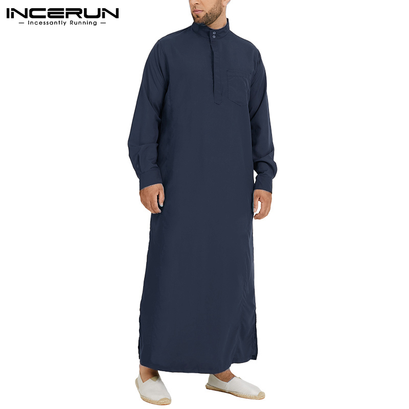 Incerun homem muçulmano islâmico kaftan árabe do vintage manga longa homem thobe robe solto dubai árabe saudita kaftan roupas masculinas 2023 s-5xl