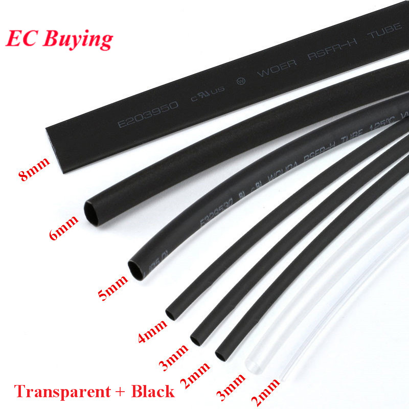 1 los = 8 stücke Schrumpf Schrumpf Schlauch Transparent + Schwarz Isolierung Hülsen Wire Wrap Kabel Kit 6 Größe 2mm/3MM/4MM/5MM/6MM/8MM