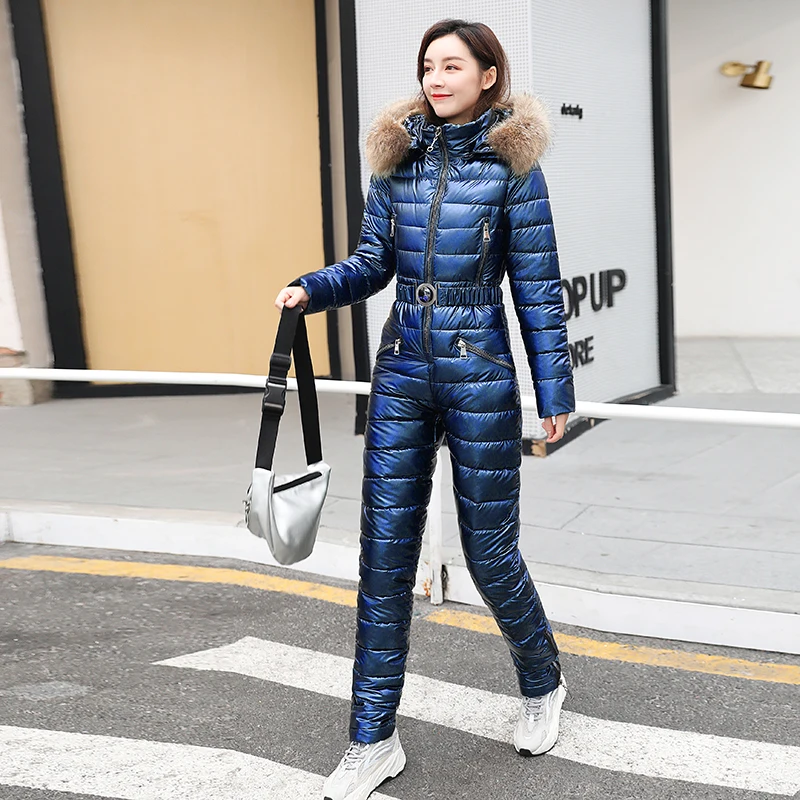 Traje de esquí de una pieza para mujer, chaquetas de invierno, Parka con capucha, mono de algodón para mujer, monos con fajas, monos con cremallera, chándales