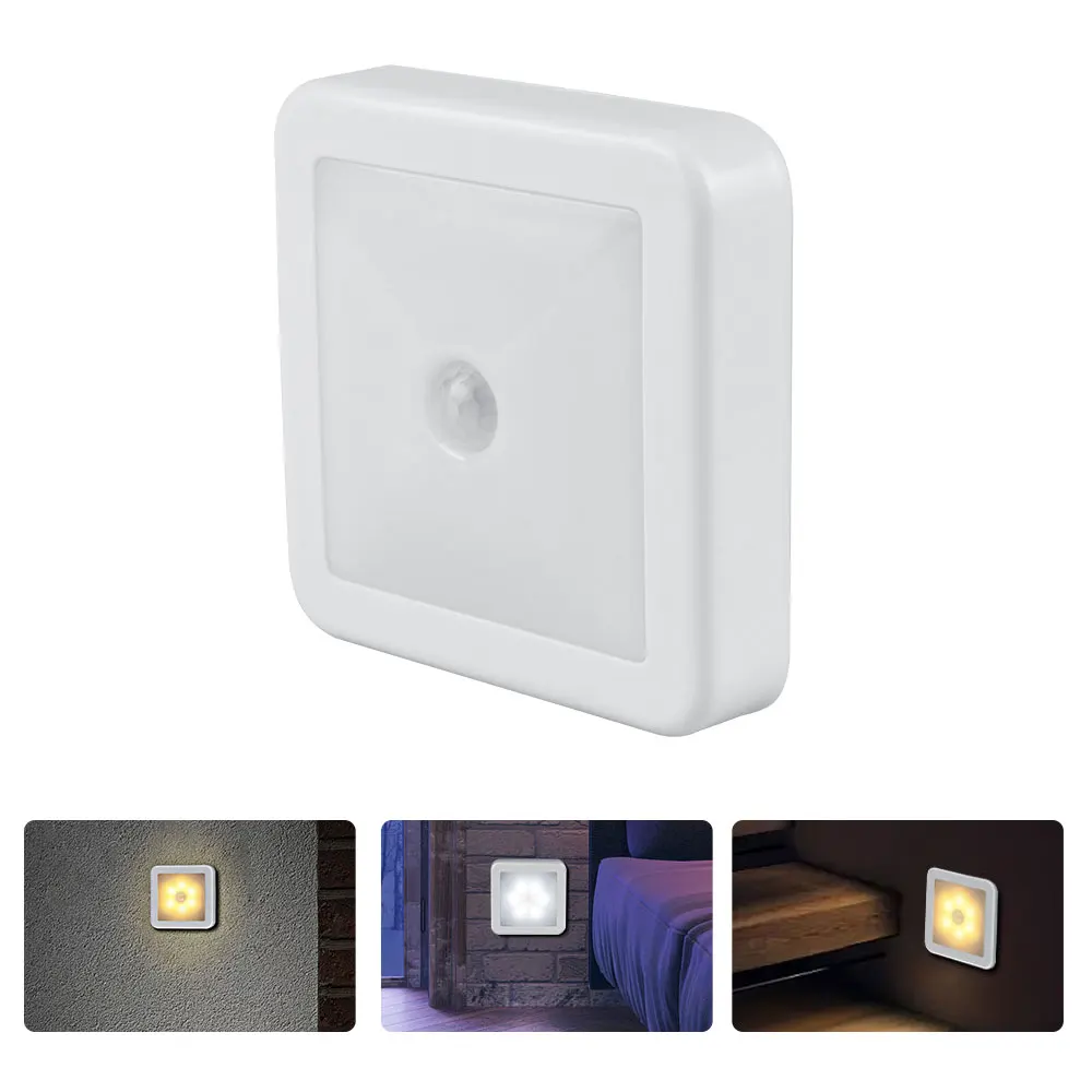 ใหม่Night Light Motion SensorโคมไฟกลางคืนLEDแบตเตอรี่ดำเนินการWCข้างเตียงโคมไฟสำหรับห้องโถงทางเดินห้องน้ำDA