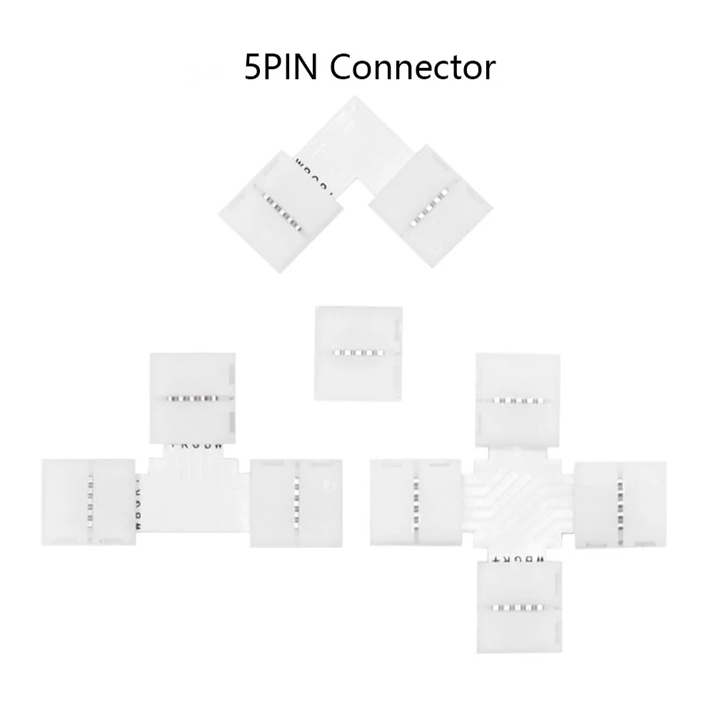 Conector Led de soldadura sin soldadura, 2 pines, 3 pines, 4 pines, 5 pines, L / T/X, Conector de esquina para cinta de tira Led RGB RGBW RGBWW de 10mm, 5 uds.