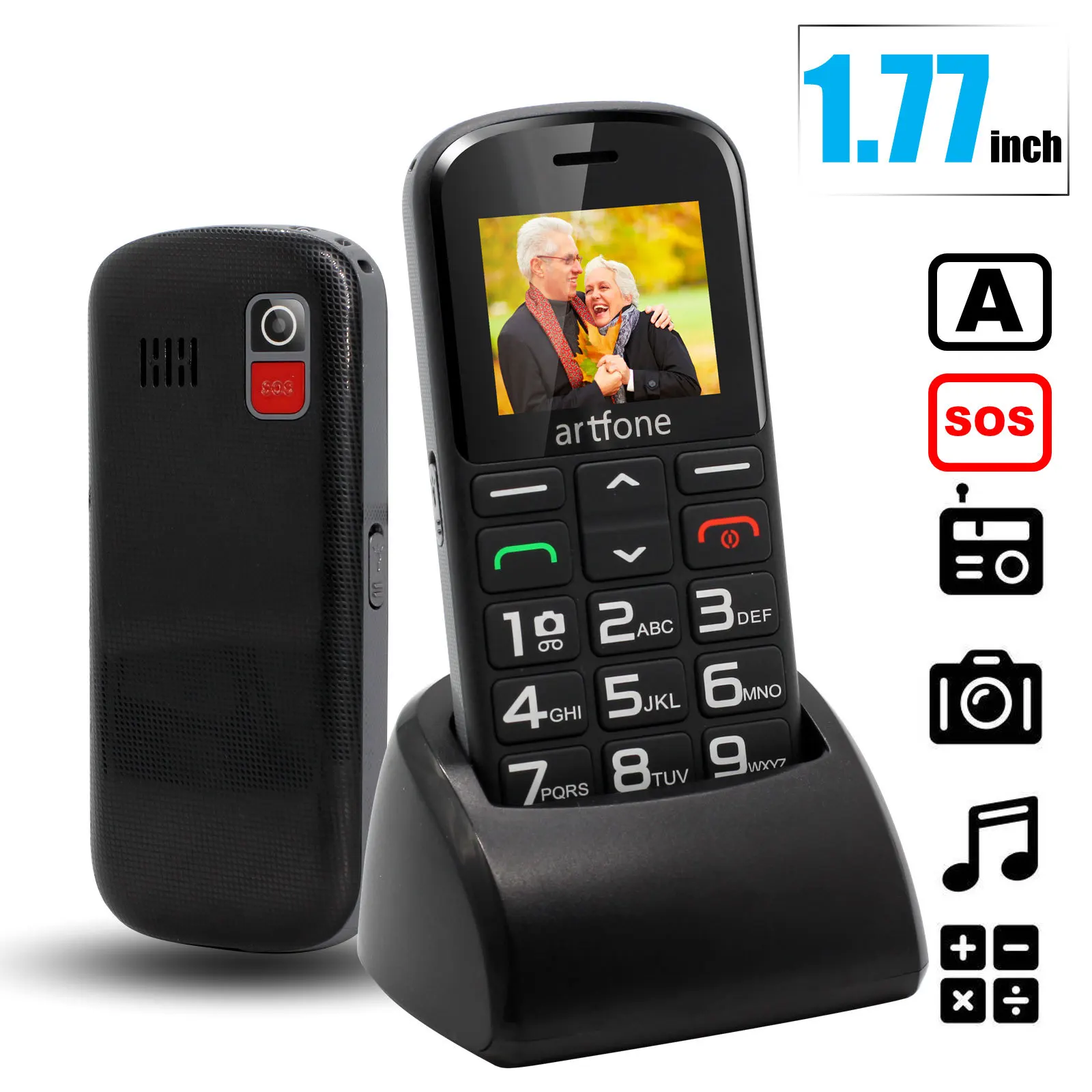 Artfone-teléfono móvil CS182 para personas mayores, dispositivo inalámbrico con FM, SOS, 1400mAh, Dual Sim