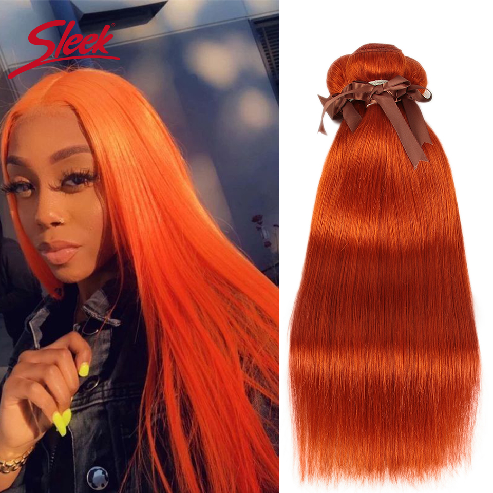 Elegante cabello humano liso brasileño para mujeres negras, extensiones de cabello Remy, Color naranja, Rubio, jengibre, naranja y rojo