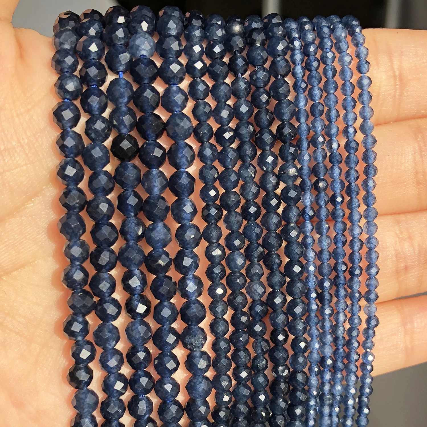 2 3 4mm 자연면 처리 된 블루 사파이어 스톤 쥬얼리 만들기위한 느슨한 스페이서 비즈, DIY 팔찌 귀걸이 액세서리 15 인치