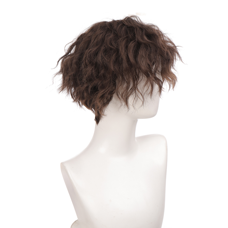 LUPU 合成ショートカーリーボーイヘアウィッグ黒茶色ナチュラル偽偽毛男性のためのハンサムクリスマスハロウィン耐熱