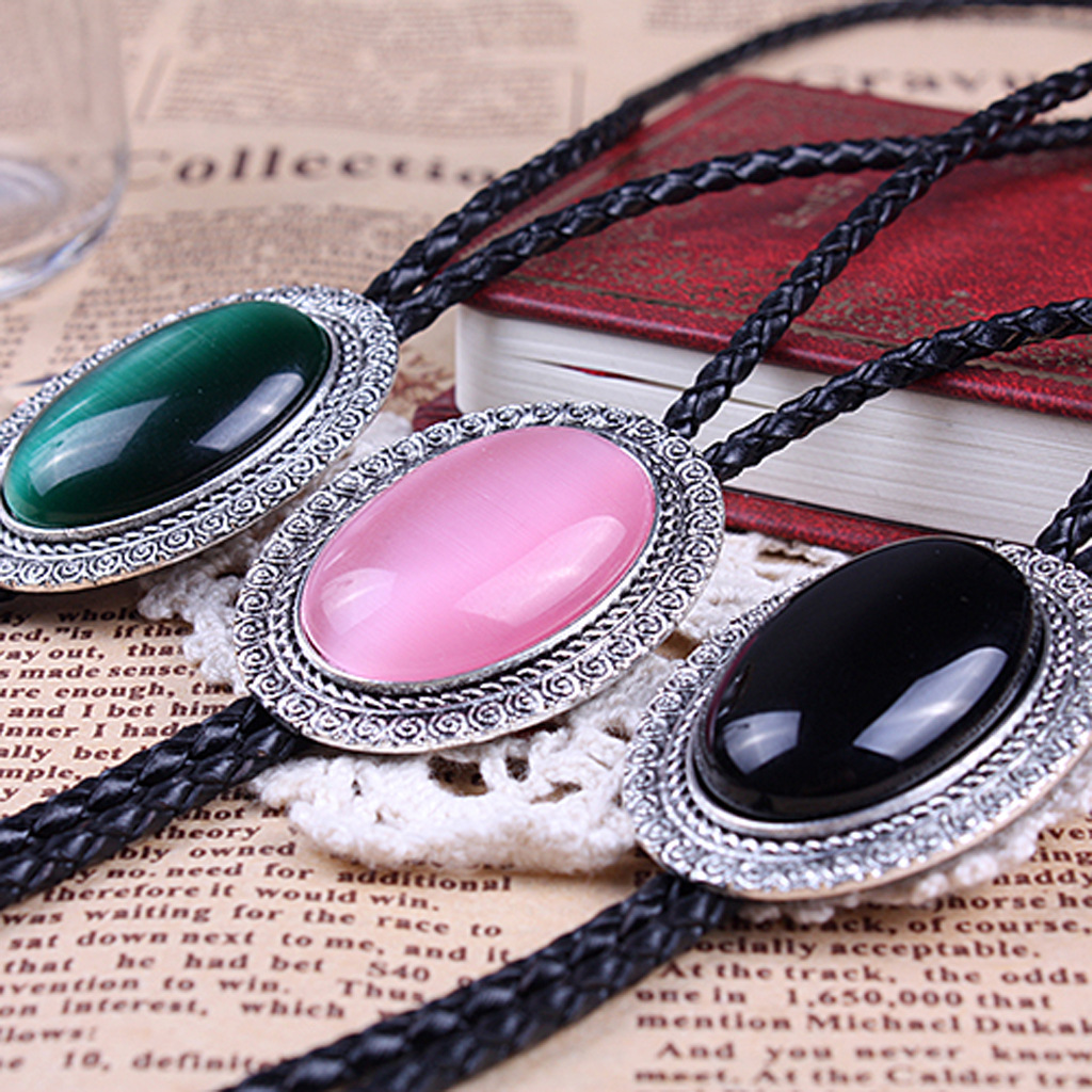 Agate Time Gem bolo cravate rétro chemise chaîne bolo col corde cuir collier cravate