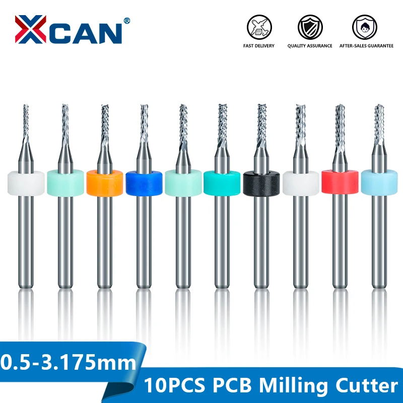XCAN 10 Uds 0,5-3,175mm carburo PCB fresa 3.175mm vástago CNC máquina de grabado fresa de extremo