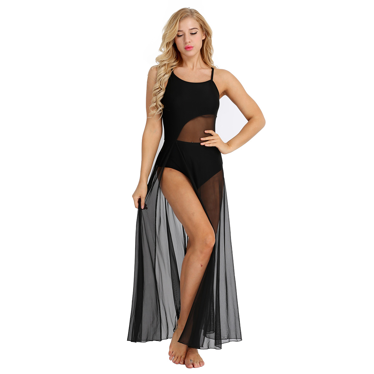 Lyrical Modern Dance Performance Kleid für Damen, durchsichtiges Mesh-Trikotkleid, Ballsaal, Eiskunstlauf-Kleidung, Damenbekleidung 2025,