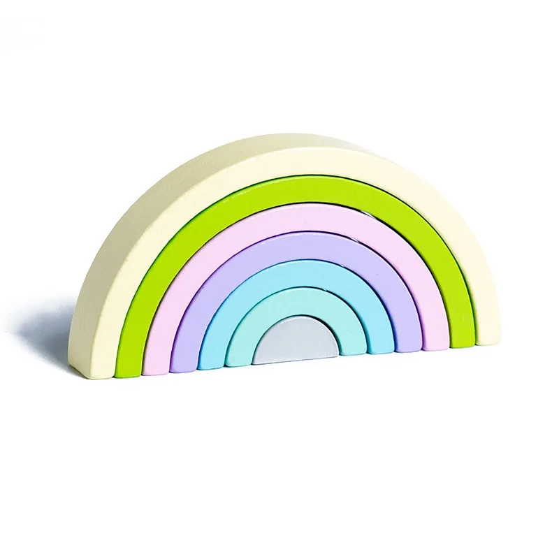 เด็กใหม่ Montessori Arch Bridge Rainbow Building Blocks ของเล่นไม้เด็ก Early Education สีความรู้ความเข้าใจบล็อกของเล่น