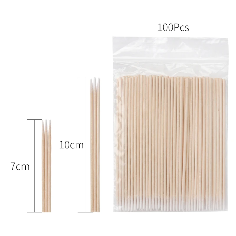 ทิ้งขนาดเล็กผ้าฝ้าย Swab 100pcs Lint ฟรี Micro แปรงไม้ Cotton Buds Swabs Eyelash EXTENSION กาวถอดเครื่องมือ